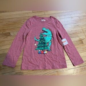 Fabkids Boy 8 Red Pink Dinosaur Christmas Tree Shirt Funny Long Sleeve NWT New